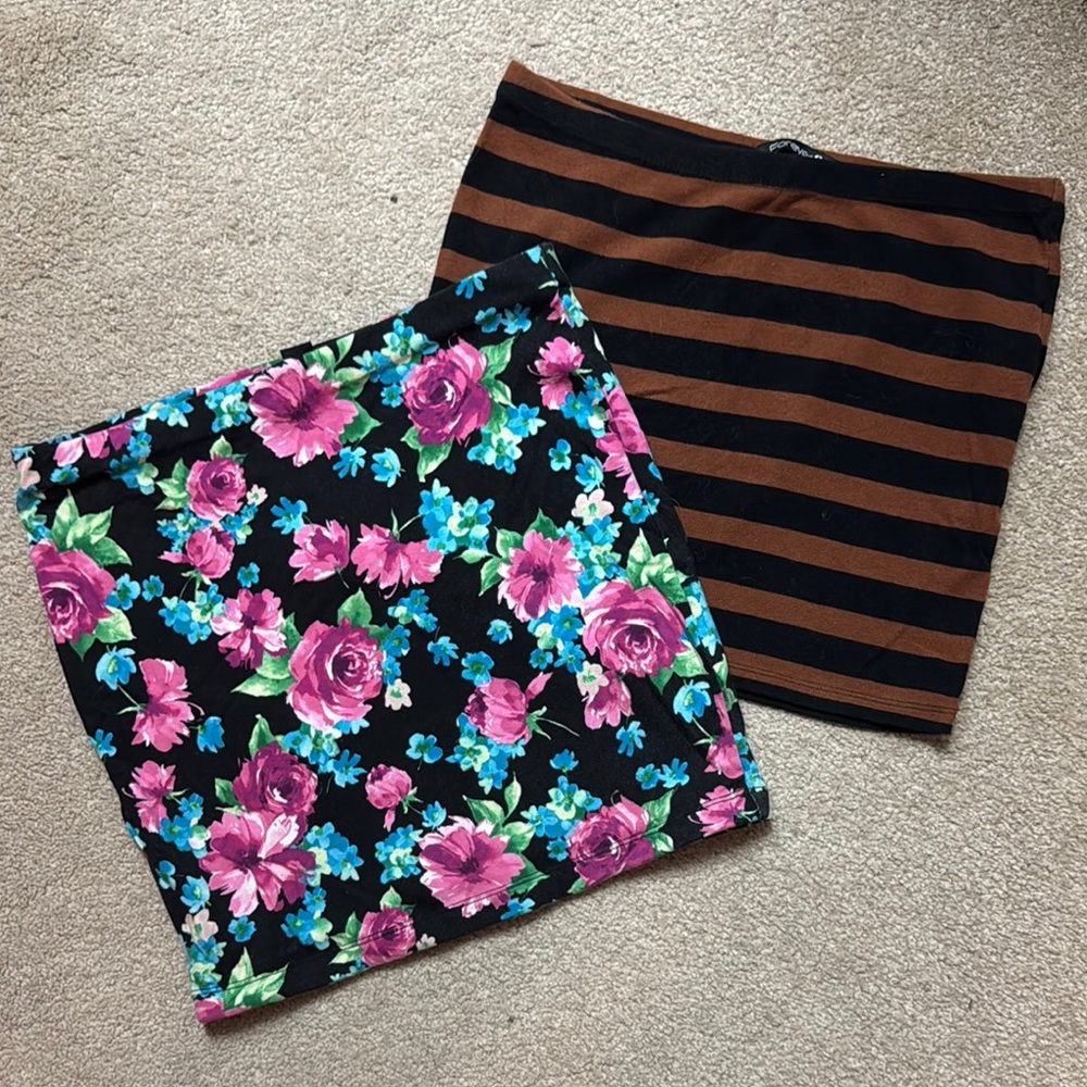 Forever 21 Floral & Stripped Mini Pencil Skirt Set Casual